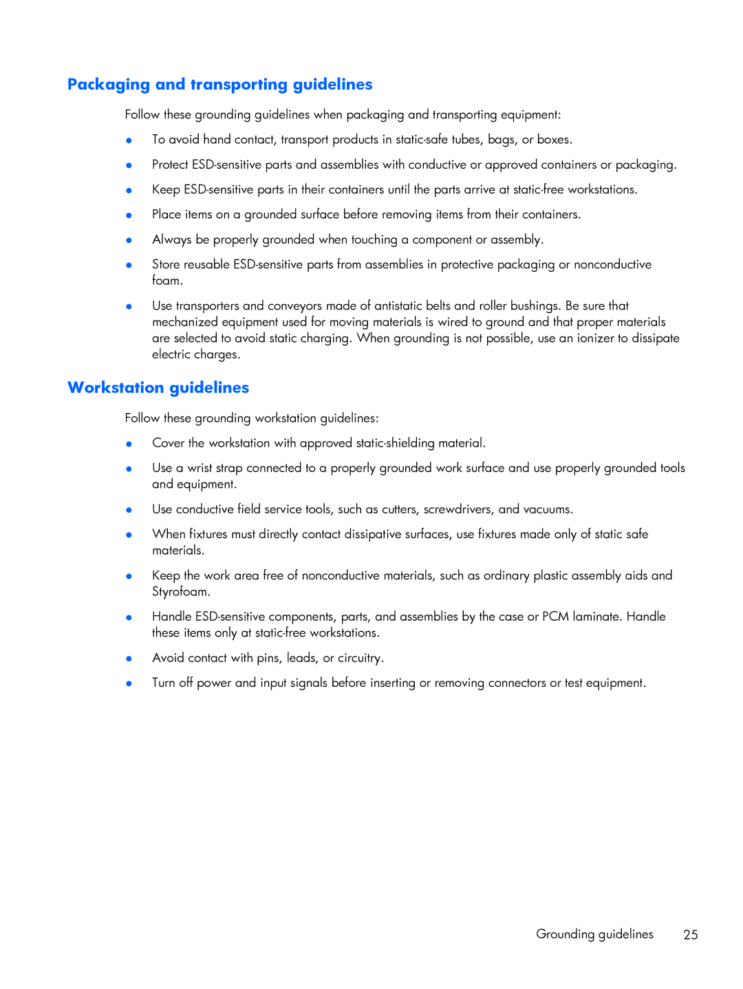 HP Rlve 810 G2 manual Packaging and transporting guidelines, Workstation guidelines 