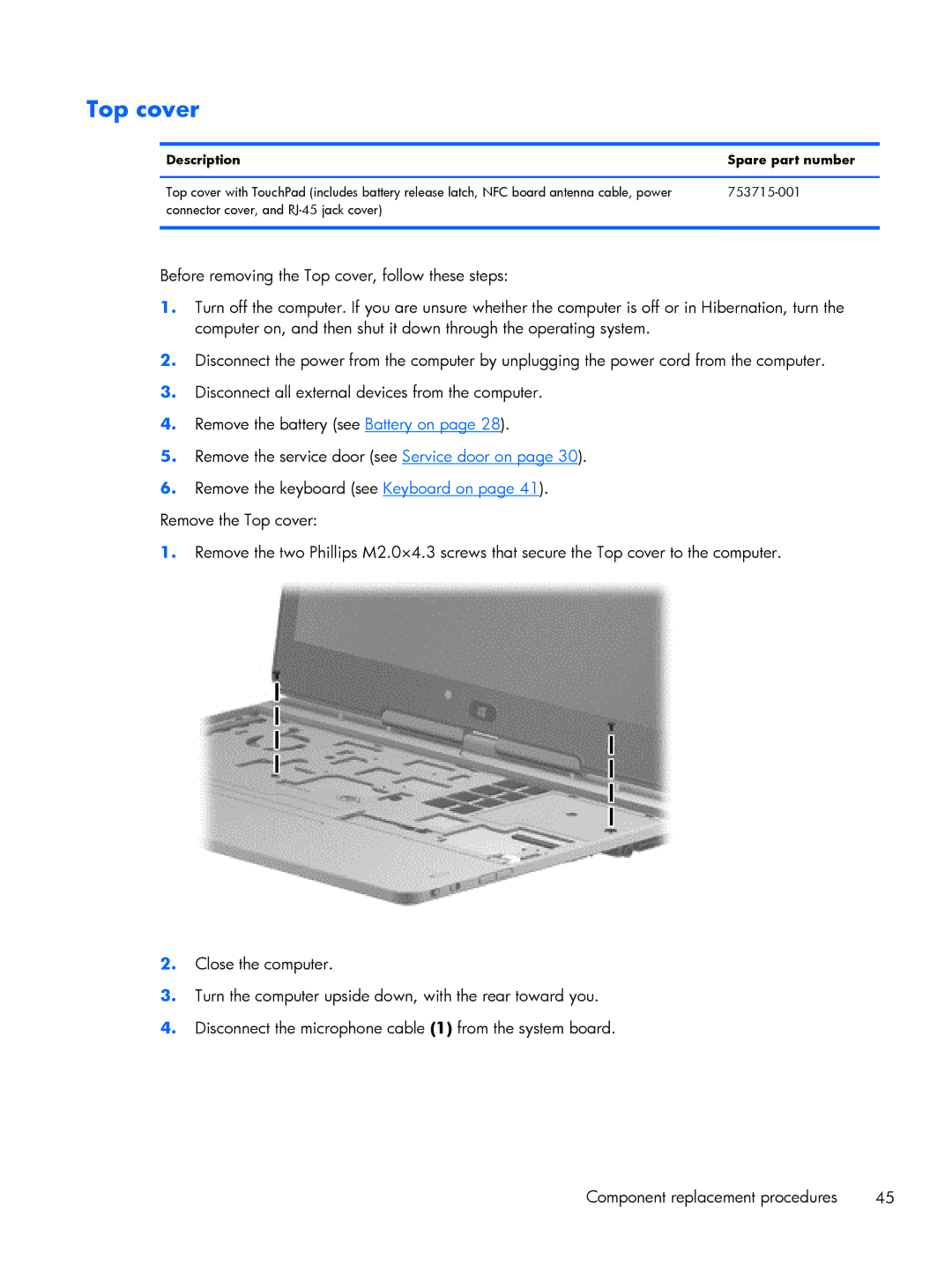 HP Rlve 810 G2 manual Top cover, Description Spare part number 