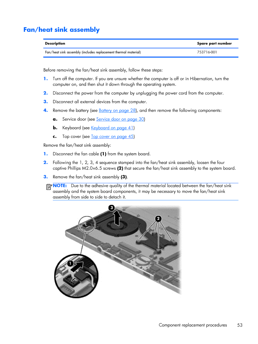 HP Rlve 810 G2 manual Fan/heat sink assembly 