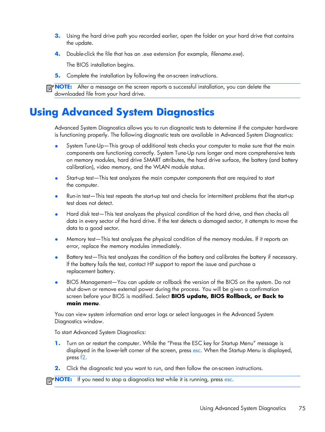 HP Rlve 810 G2 manual Using Advanced System Diagnostics 