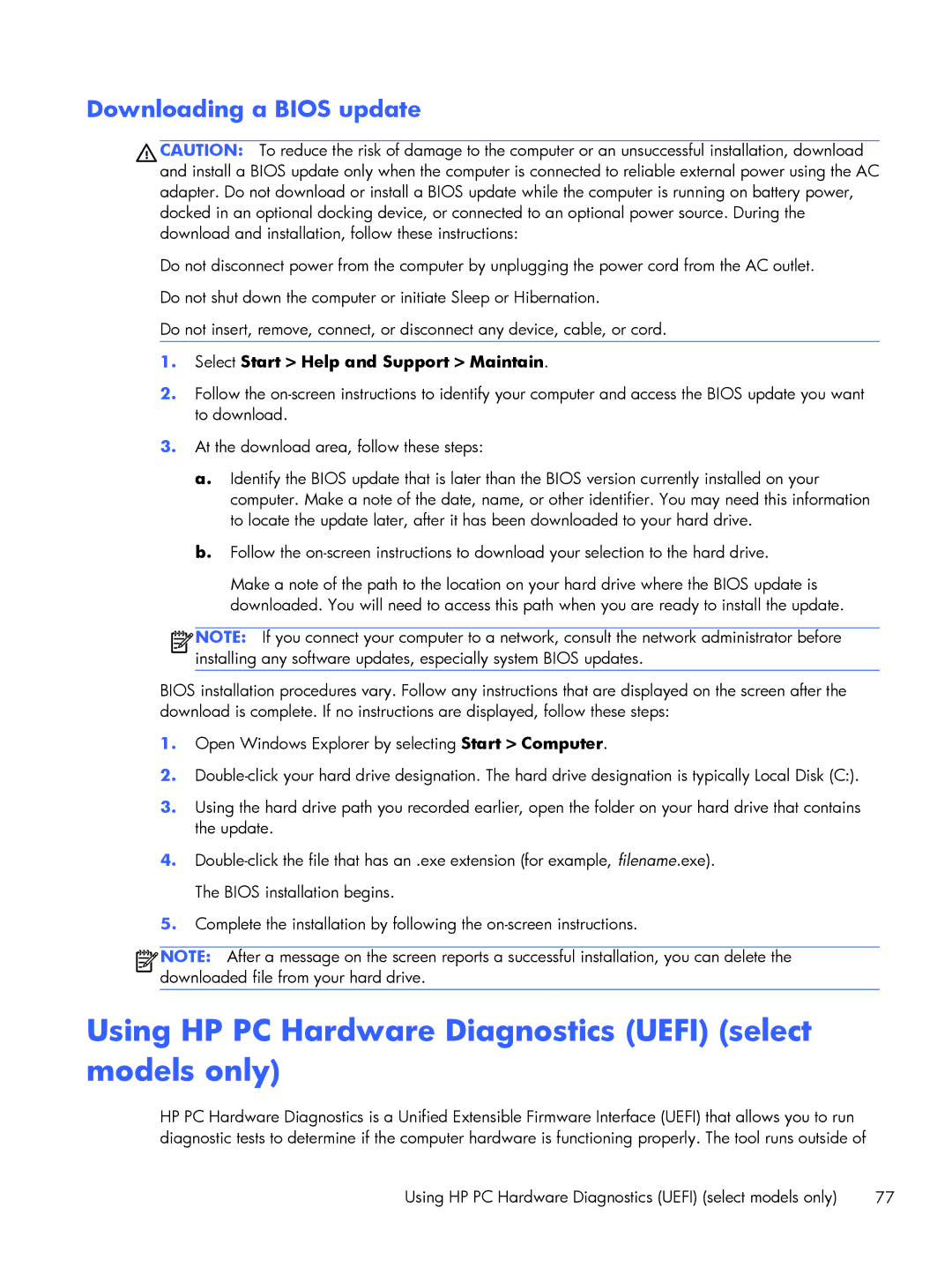 HP Rlve 810 G2 manual Using HP PC Hardware Diagnostics Uefi select models only, Downloading a Bios update 