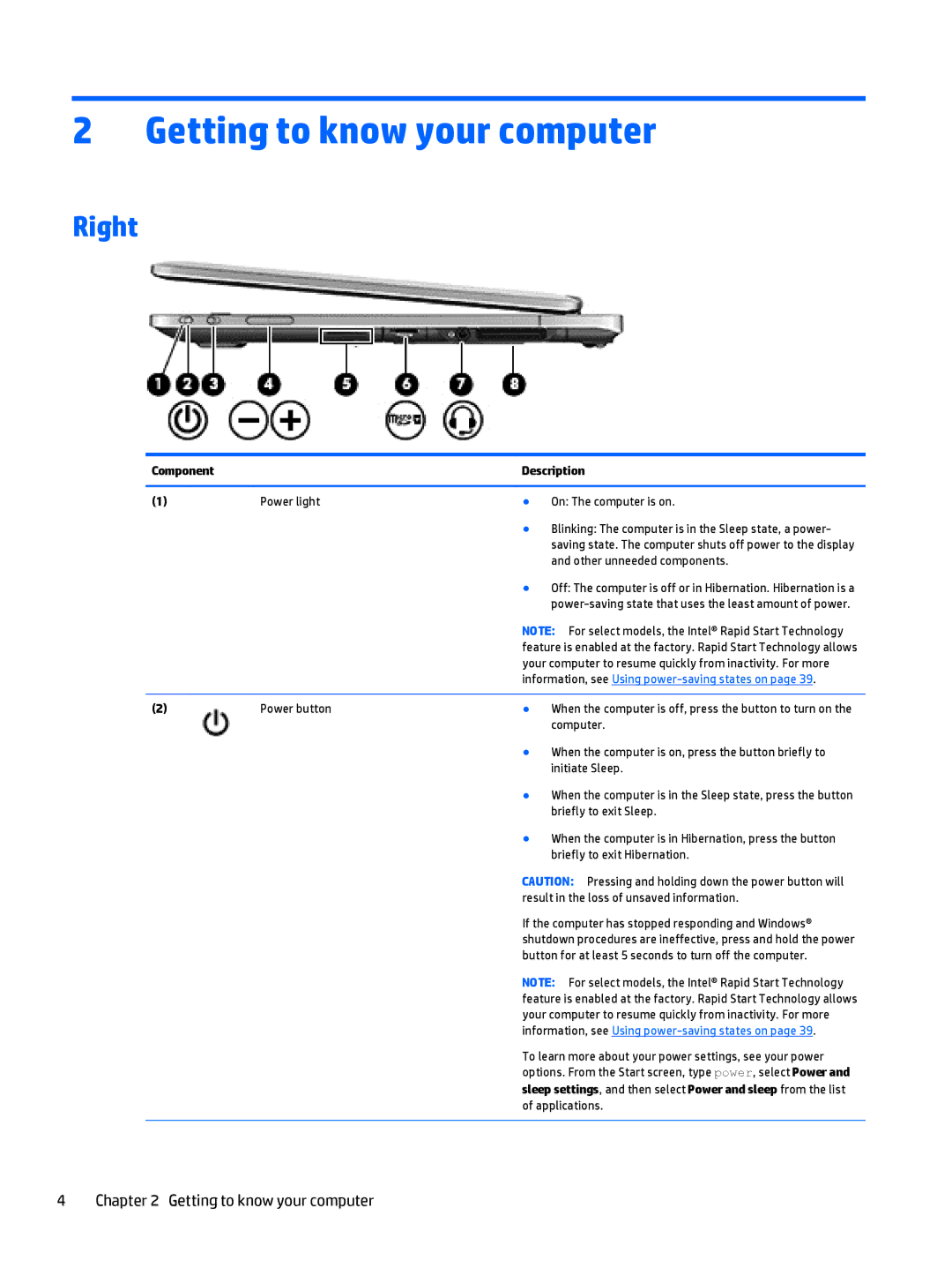 HP Rlve 810 G3 manual Getting to know your computer, Right, Component Description 