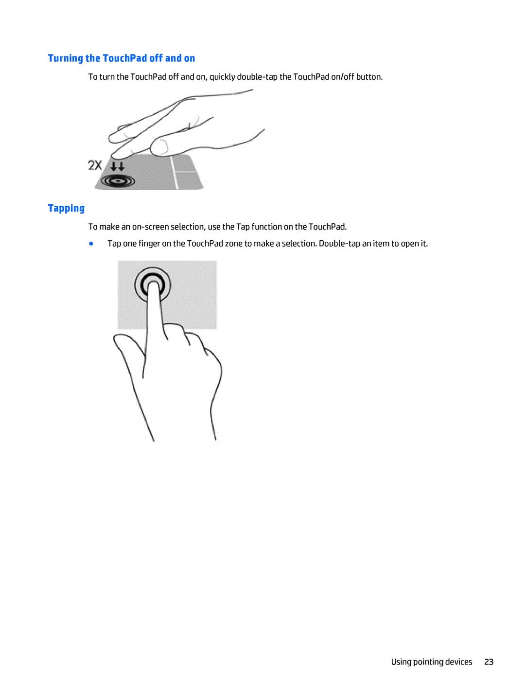 HP Rlve 810 G3 manual Turning the TouchPad off and on, Tapping 