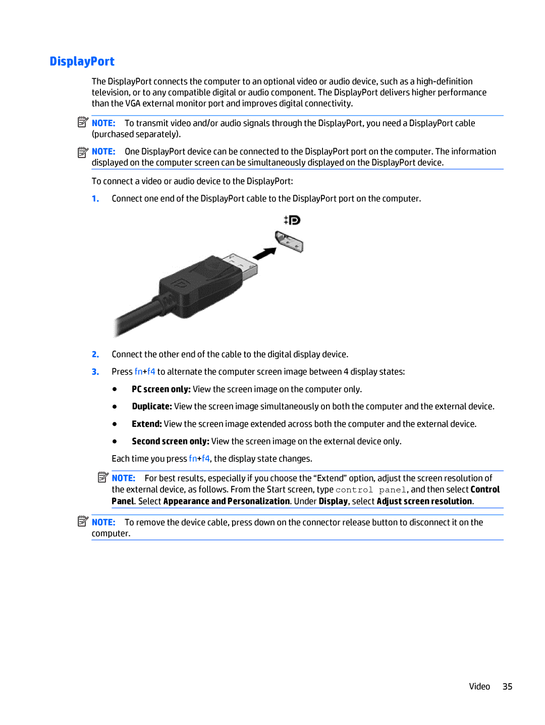 HP Rlve 810 G3 manual DisplayPort 