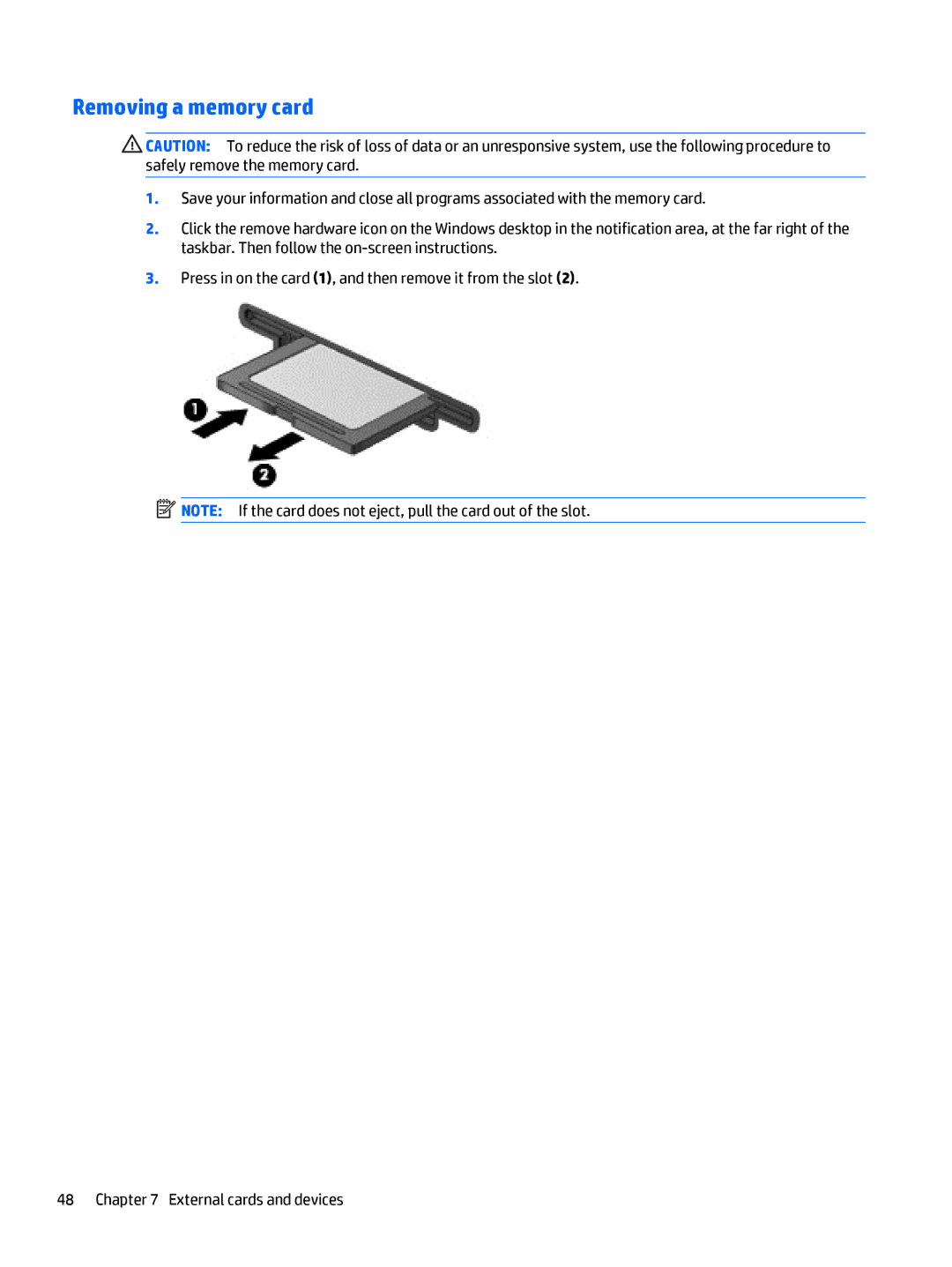 HP Rlve 810 G3 manual Removing a memory card 