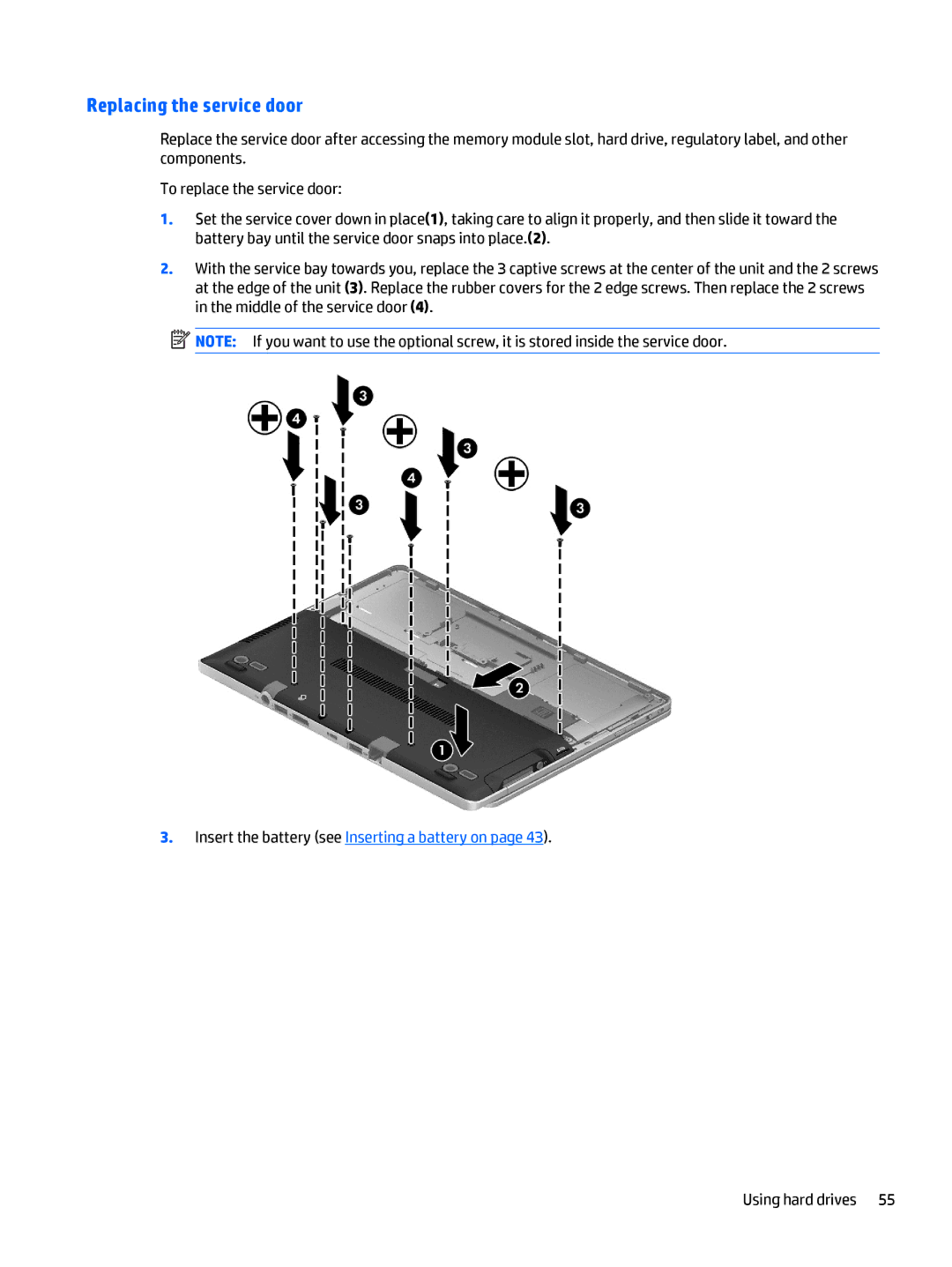 HP Rlve 810 G3 manual Replacing the service door 