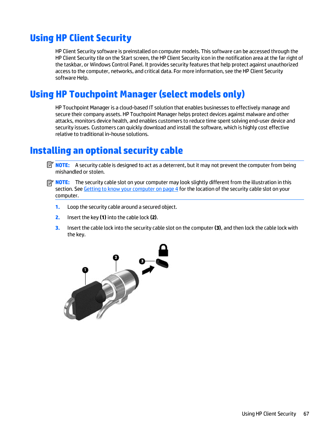 HP Rlve 810 G3 manual Using HP Client Security, Using HP Touchpoint Manager select models only 