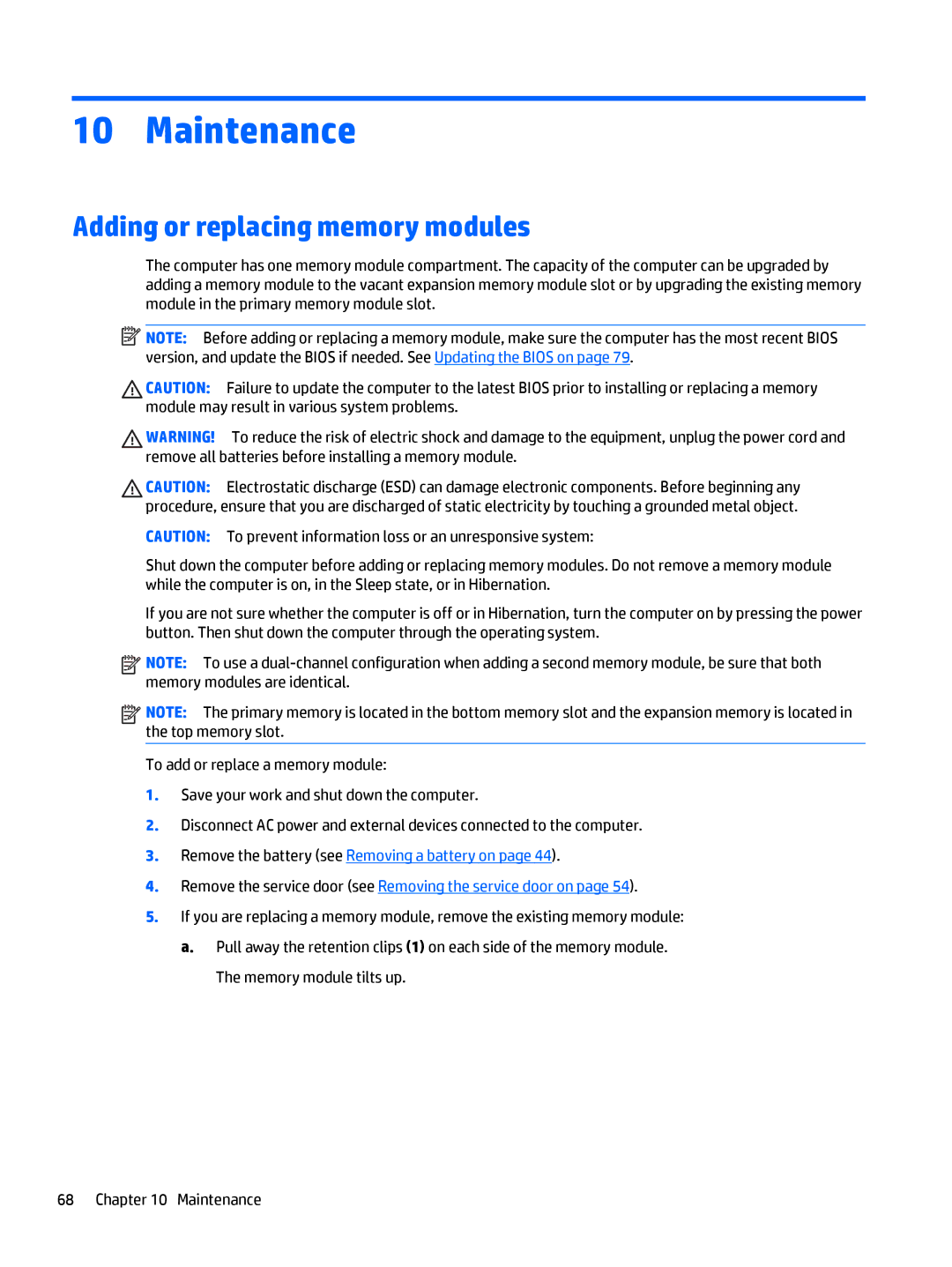 HP Rlve 810 G3 manual Maintenance, Adding or replacing memory modules 