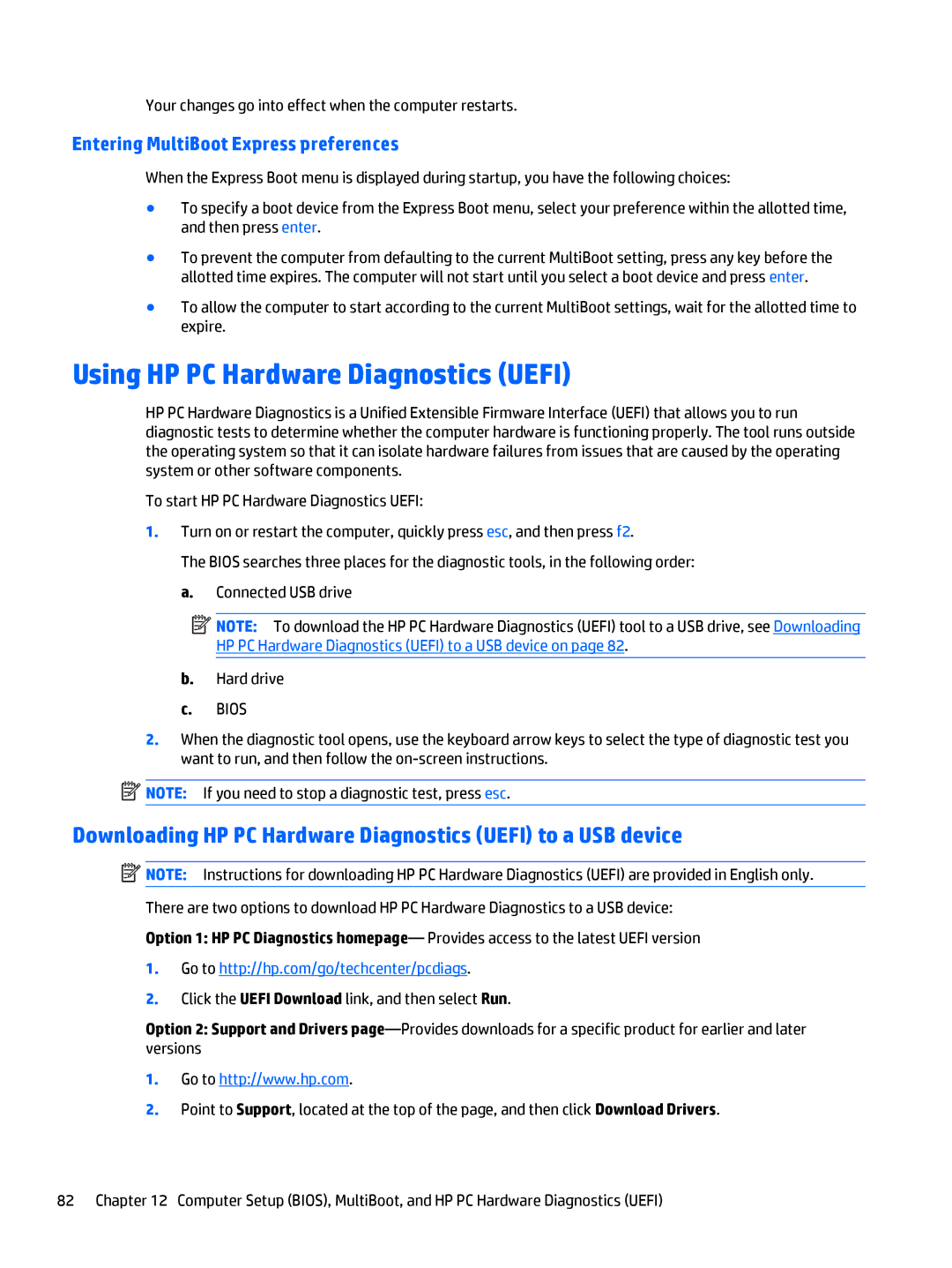 HP Rlve 810 G3 manual Using HP PC Hardware Diagnostics Uefi, Downloading HP PC Hardware Diagnostics Uefi to a USB device 