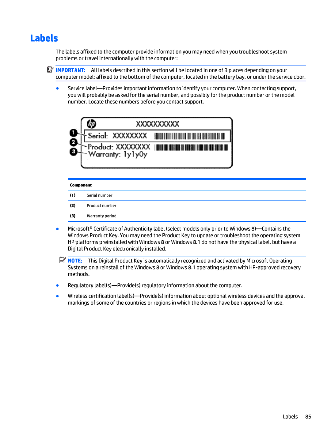 HP Rlve 810 G3 manual Labels 