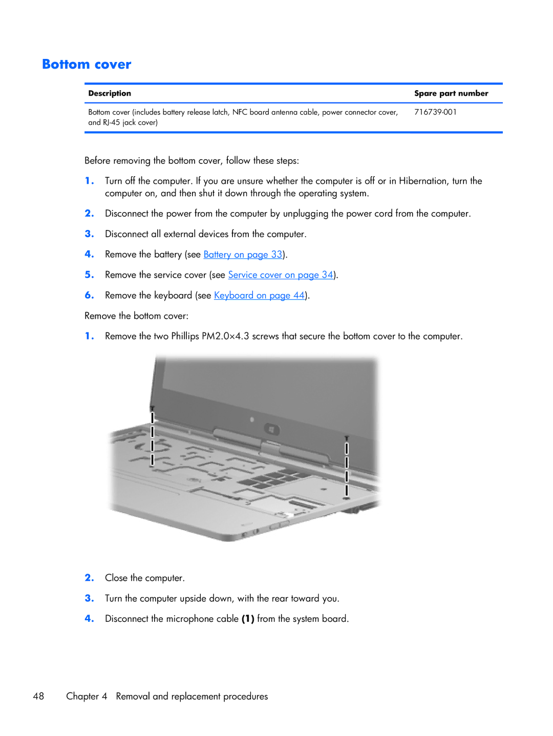 HP Rlve D8D82UT D8D82UT#ABA, Rlve D3K52UT 11.6 D3K52UT#ABA manual Bottom cover, Description Spare part number 