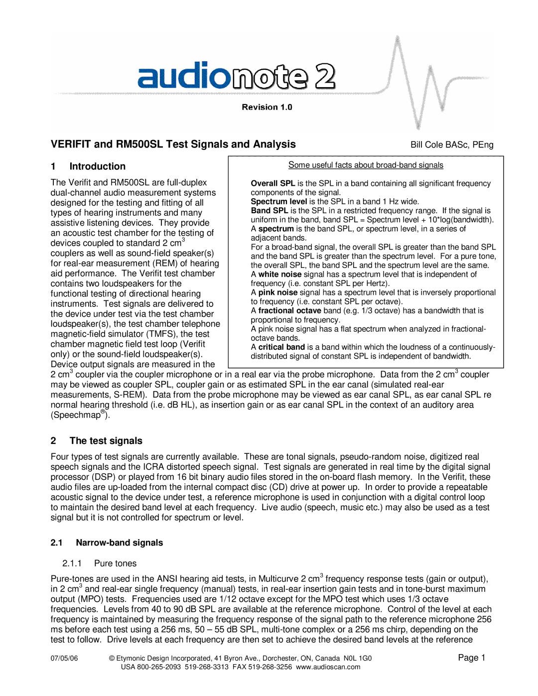 HP manual Verifit and RM500SL Test Signals and Analysis, Introduction, Test signals 