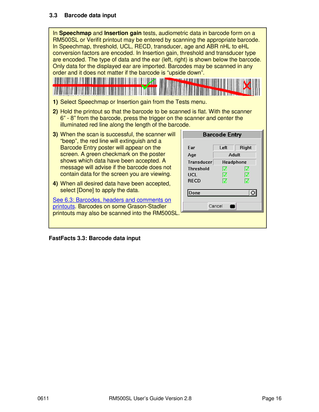 HP RM500SL manual FastFacts 3.3 Barcode data input 