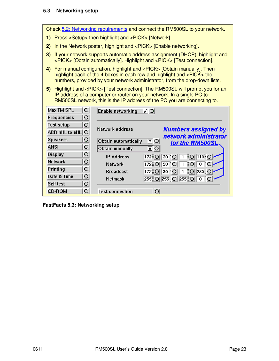 HP RM500SL manual FastFacts 5.3 Networking setup 