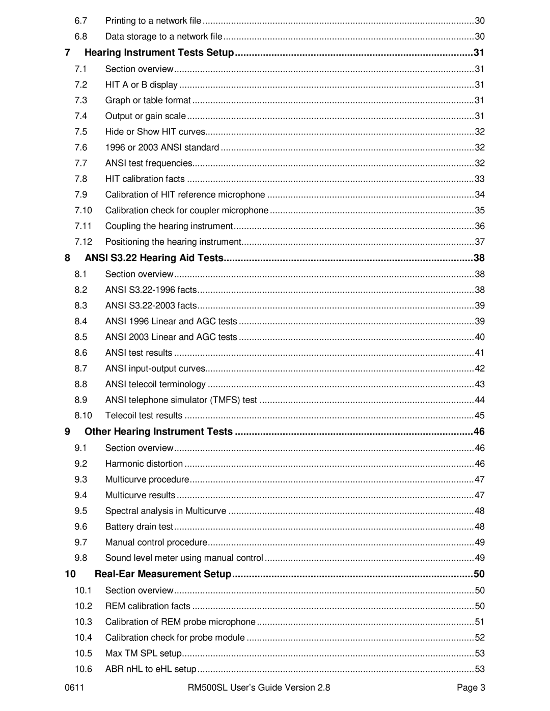 HP RM500SL manual Hearing Instrument Tests Setup, Ansi S3.22 Hearing Aid Tests, Other Hearing Instrument Tests 