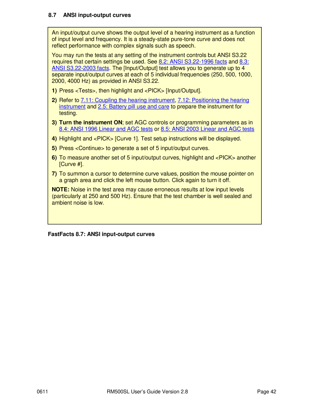 HP RM500SL manual FastFacts 8.7 Ansi input-output curves 