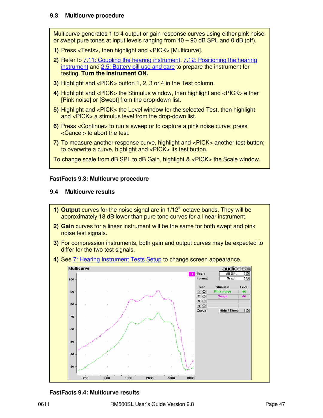 HP RM500SL manual FastFacts 9.3 Multicurve procedure Multicurve results, FastFacts 9.4 Multicurve results 