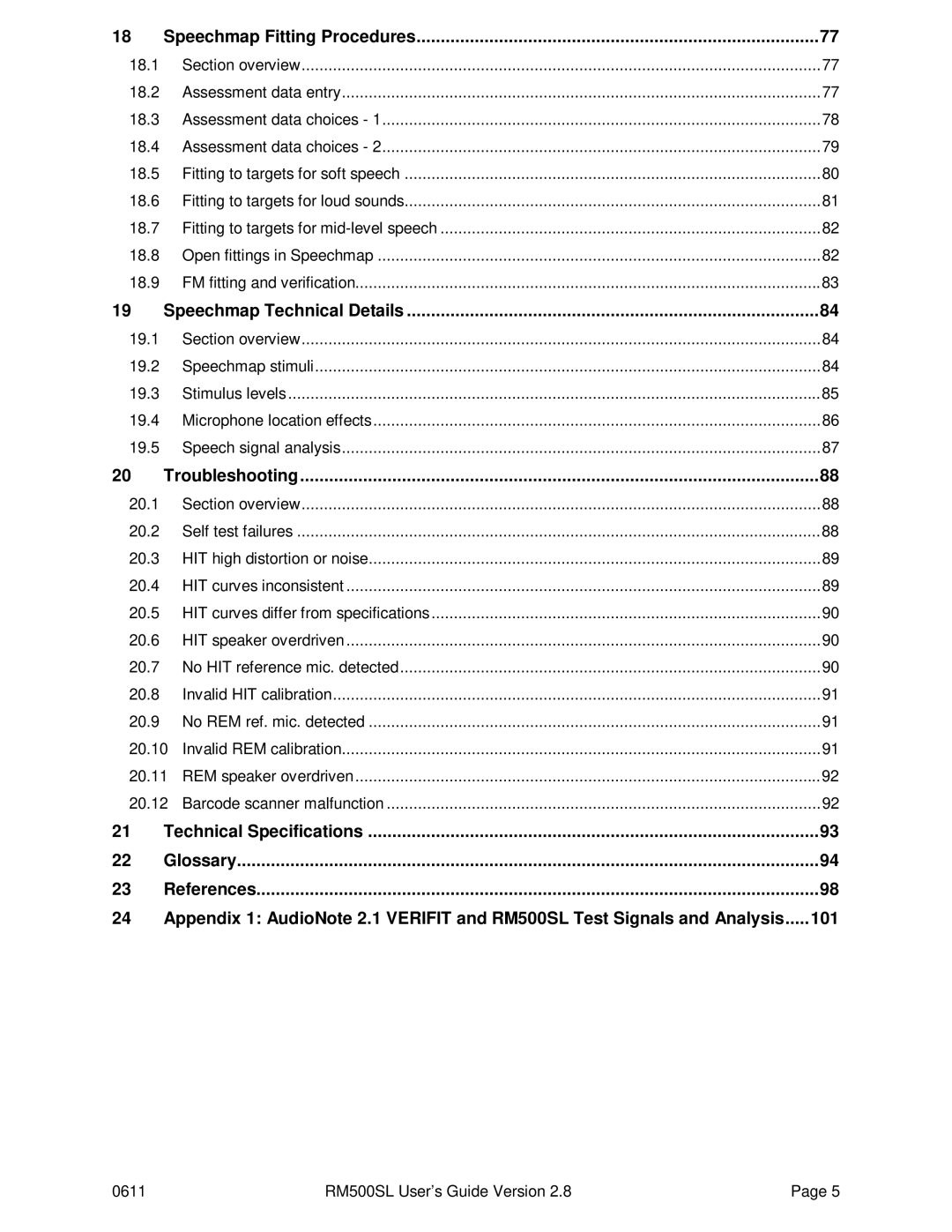 HP RM500SL manual Speechmap Fitting Procedures, Speechmap Technical Details, Troubleshooting 