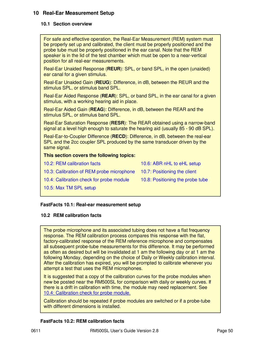 HP RM500SL manual Real-Ear Measurement Setup, FastFacts 10.2 REM calibration facts 