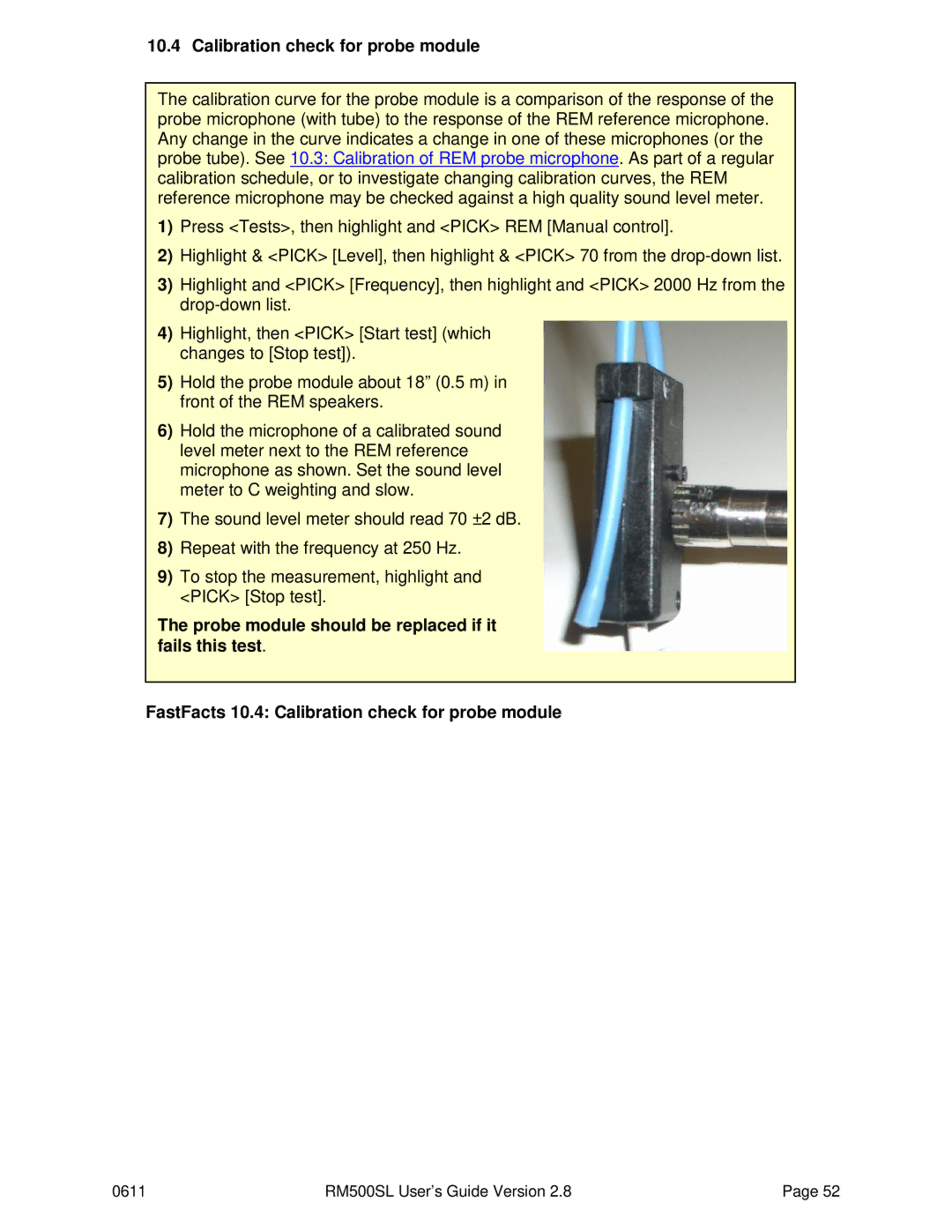 HP RM500SL manual Calibration check for probe module 