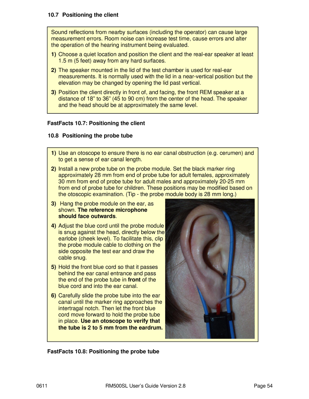 HP RM500SL manual Positioning the client, FastFacts 10.8 Positioning the probe tube 