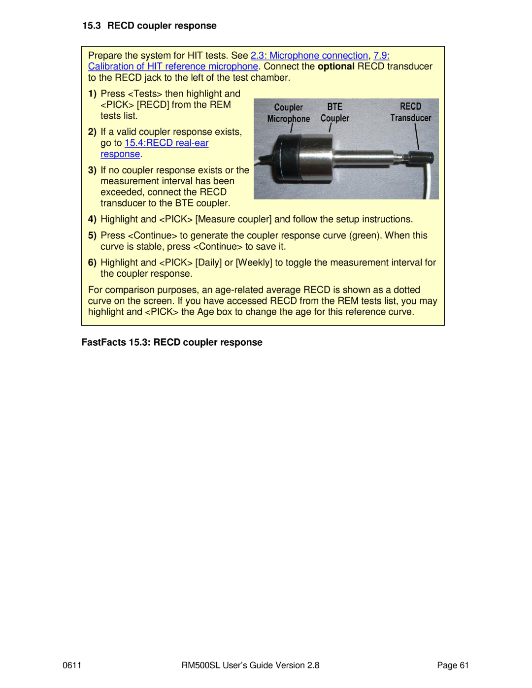 HP RM500SL manual FastFacts 15.3 Recd coupler response 