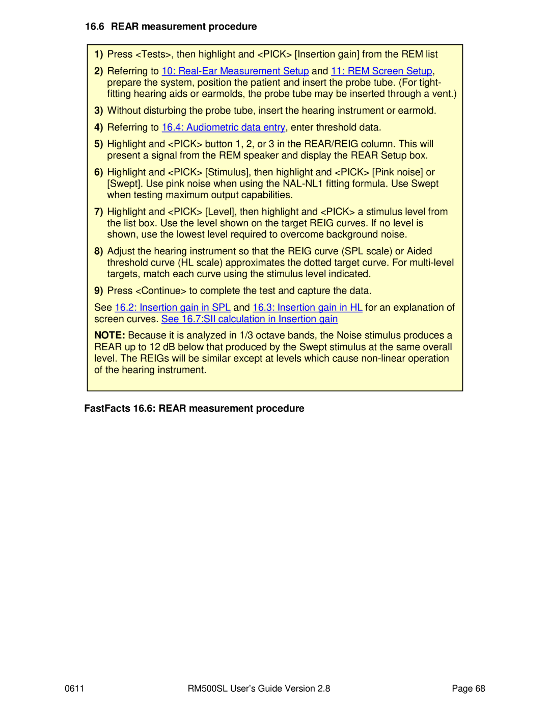 HP RM500SL manual FastFacts 16.6 Rear measurement procedure 