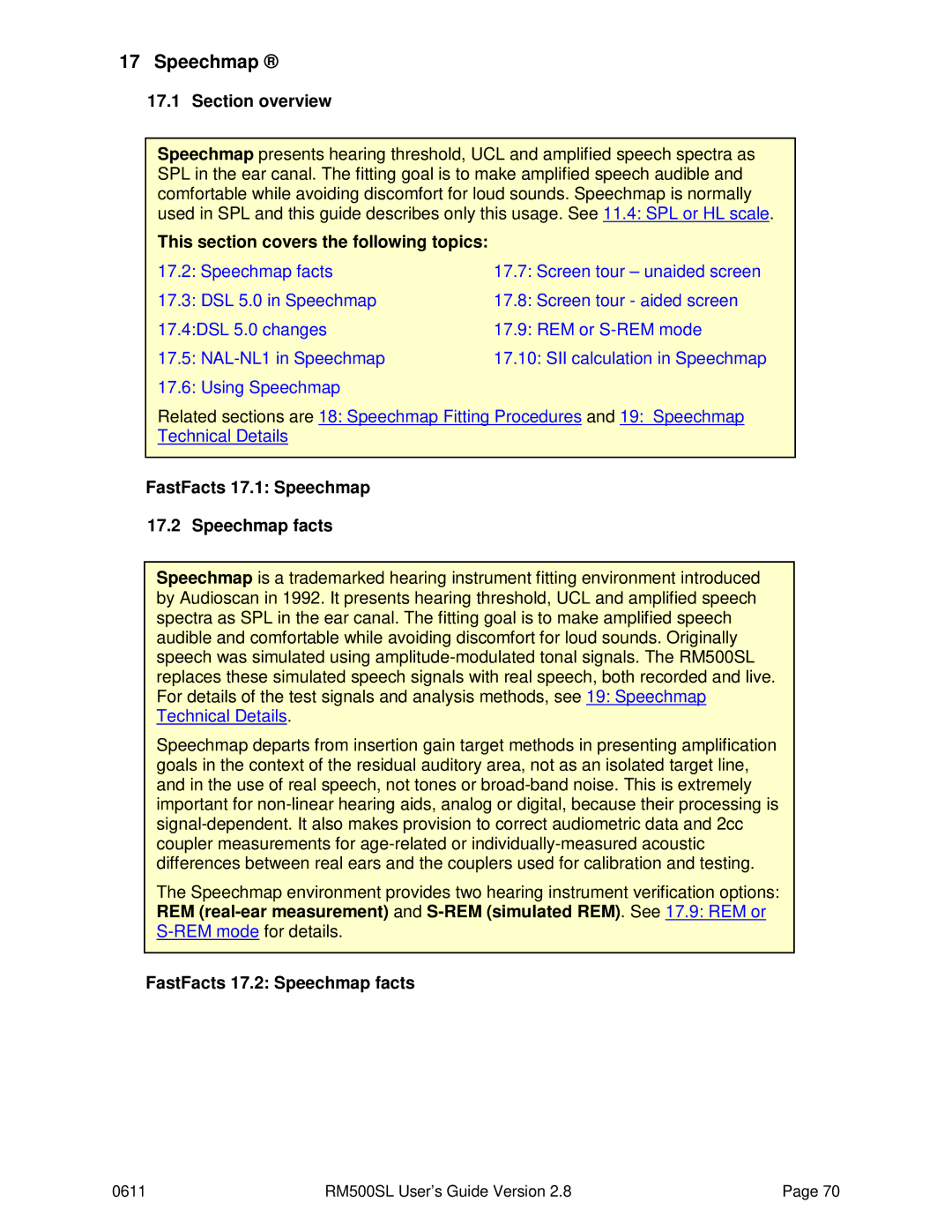 HP RM500SL manual FastFacts 17.1 Speechmap 17.2 Speechmap facts, FastFacts 17.2 Speechmap facts 