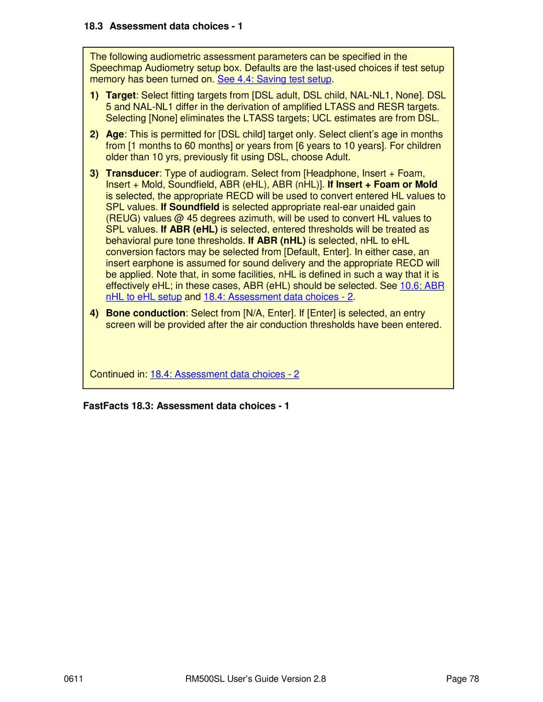 HP RM500SL manual FastFacts 18.3 Assessment data choices 