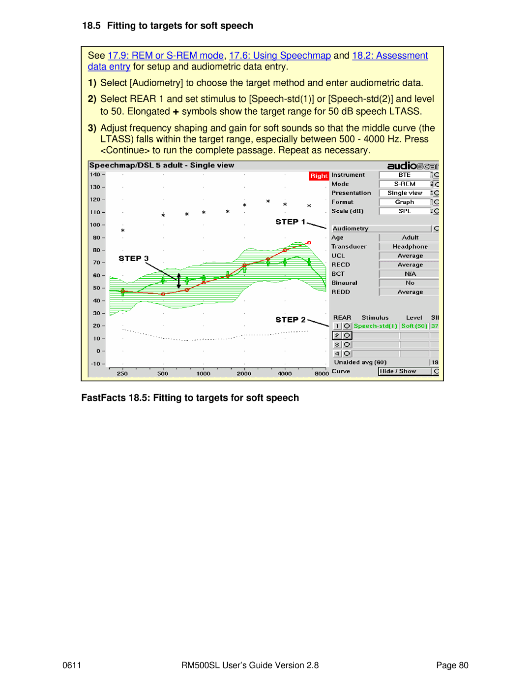 HP RM500SL manual FastFacts 18.5 Fitting to targets for soft speech 