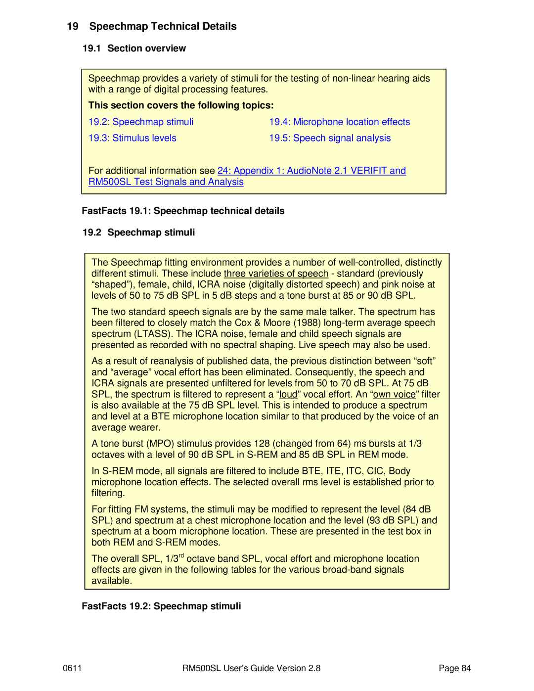 HP RM500SL manual Speechmap Technical Details, FastFacts 19.2 Speechmap stimuli 