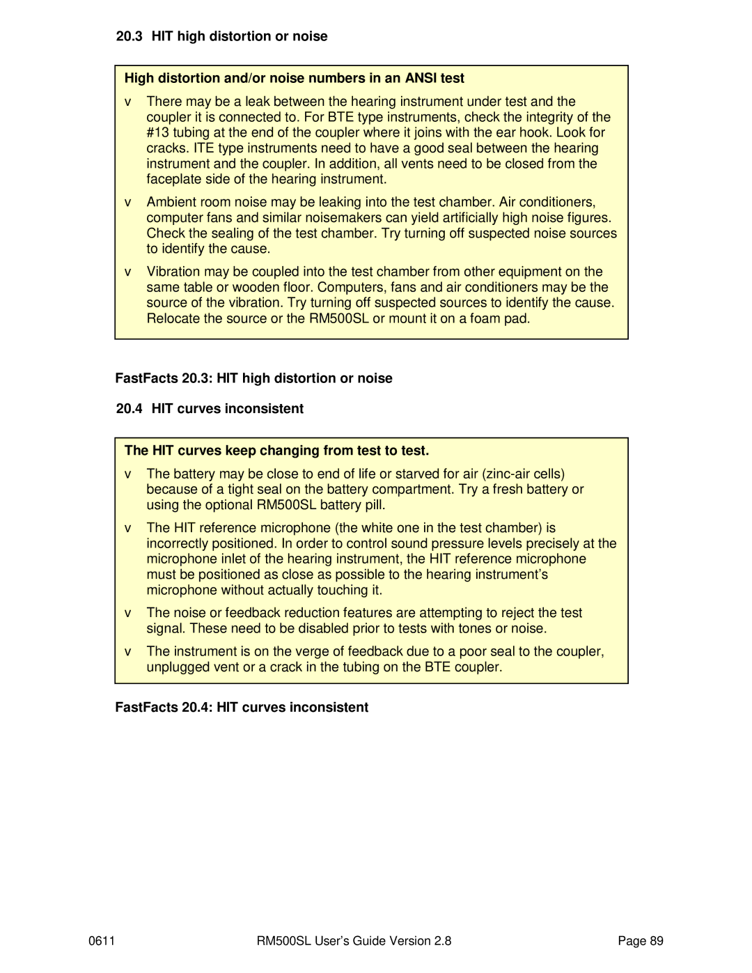 HP RM500SL manual FastFacts 20.4 HIT curves inconsistent 