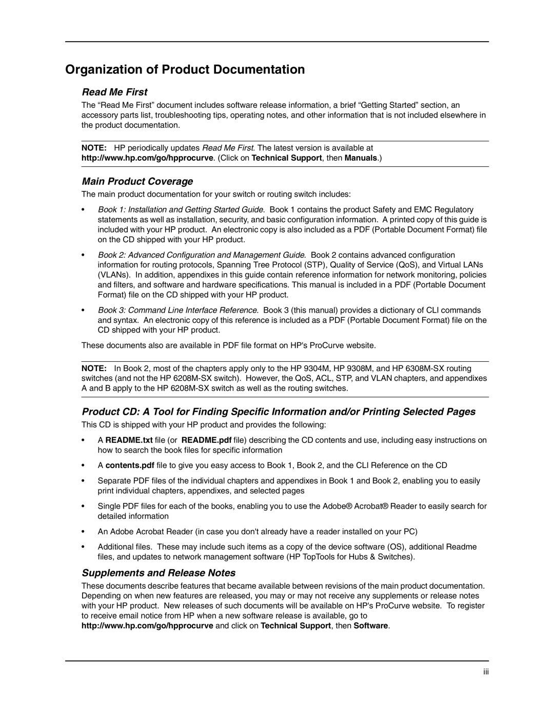 HP Routing 6208M-SX, Routing 9304M, Routing 9308M, Routing 6308M-SX Organization of Product Documentation, Read Me First 