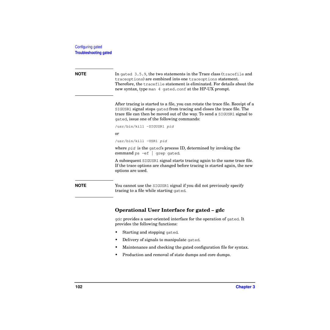 HP Routing Services -UX 11i v2 manual Operational User Interface for gated gdc, 102 