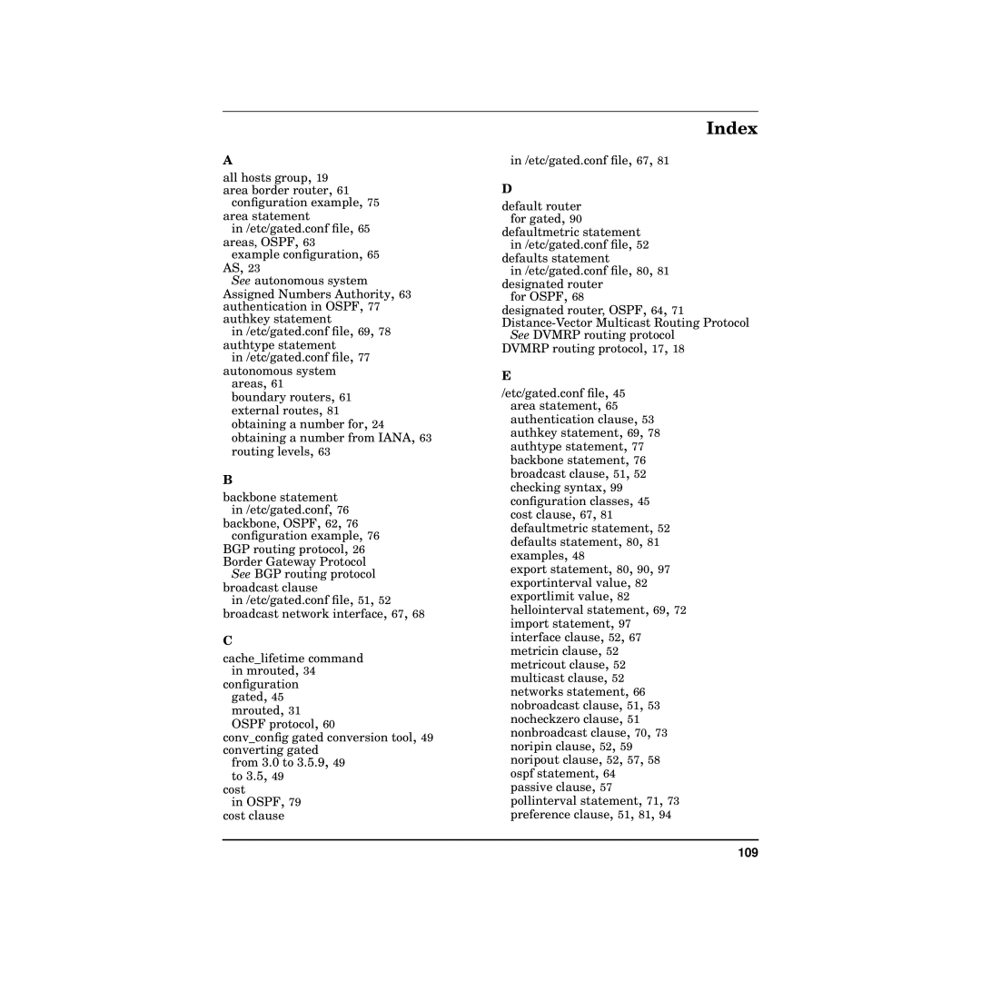 HP Routing Services -UX 11i v2 manual Index, 109 