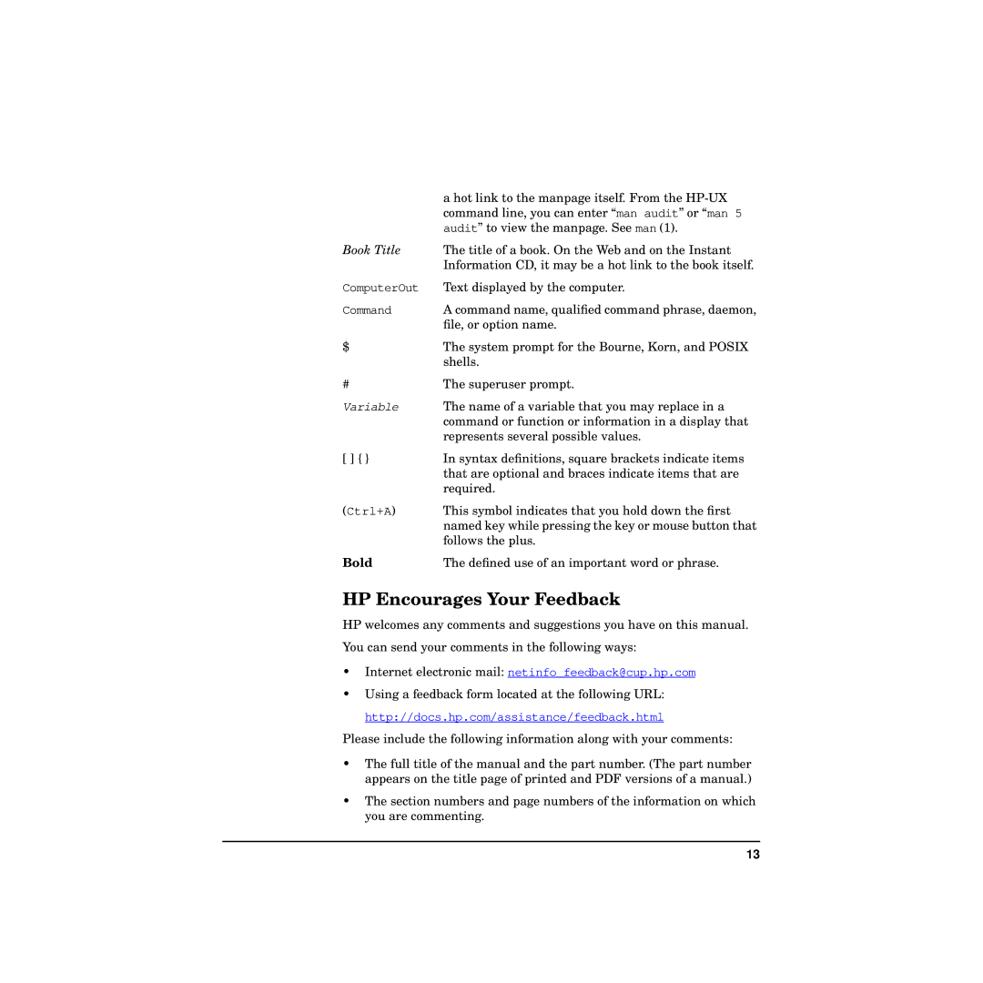 HP Routing Services -UX 11i v2 manual HP Encourages Your Feedback, Bold 