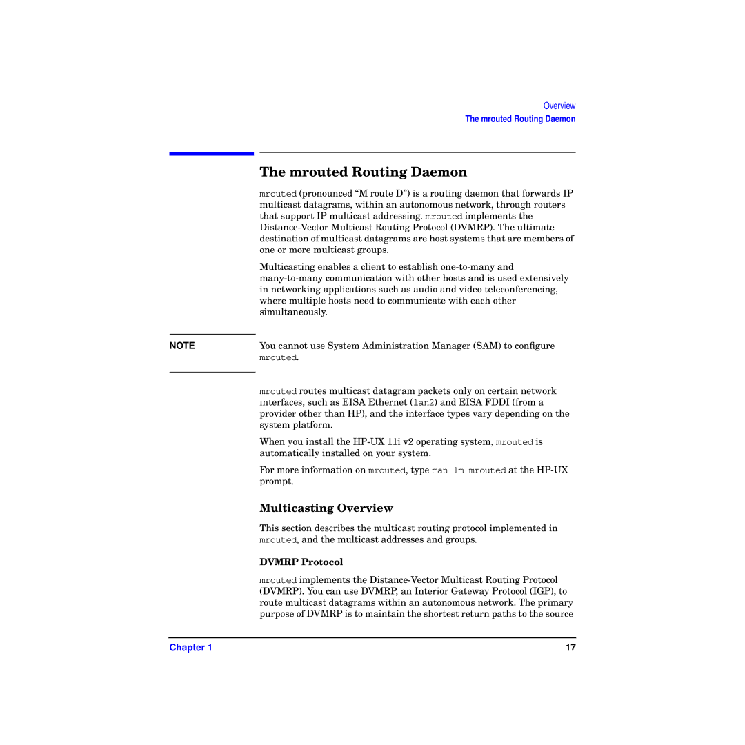 HP Routing Services -UX 11i v2 manual Mrouted Routing Daemon, Multicasting Overview, Dvmrp Protocol 