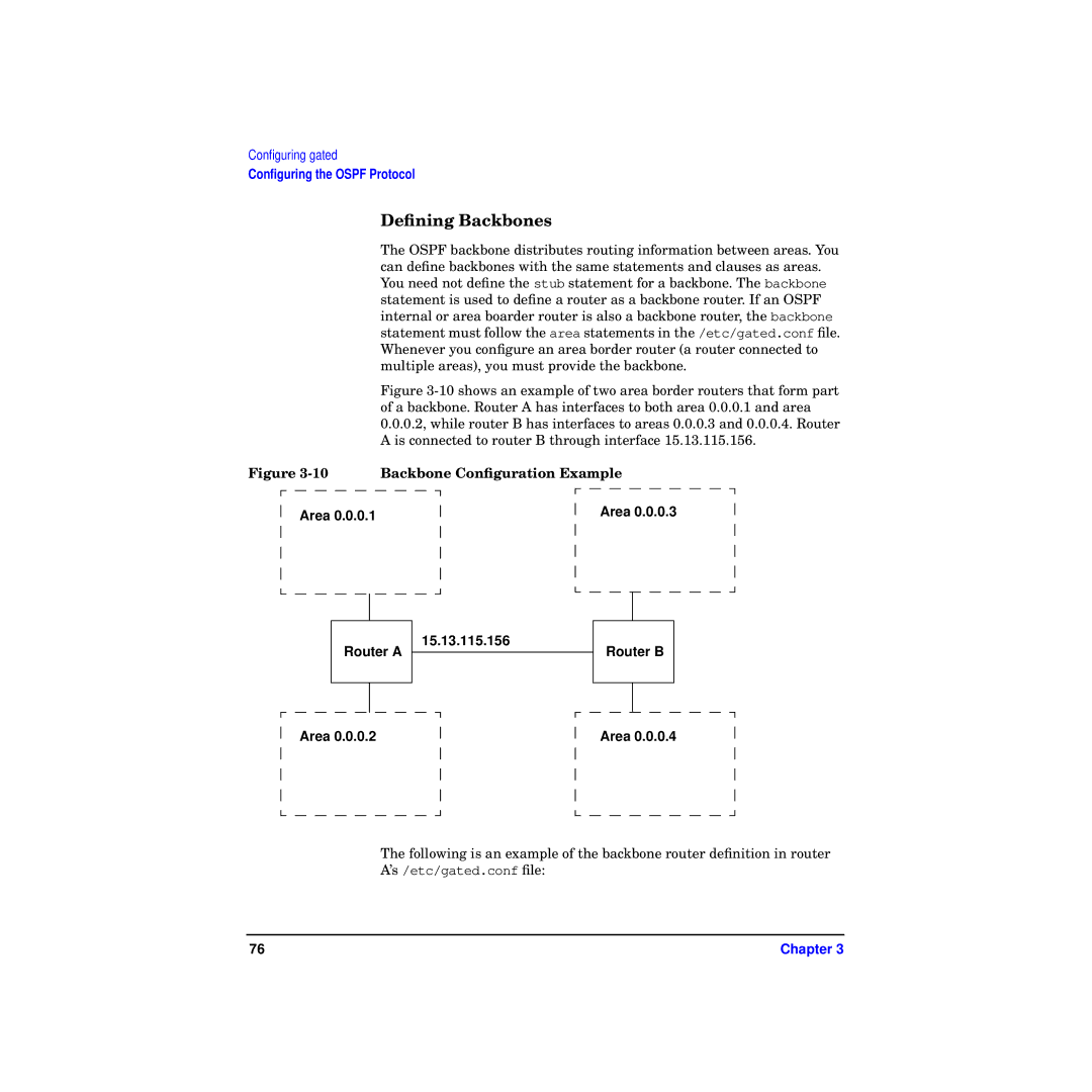 HP Routing Services -UX 11i v2 manual Deﬁning Backbones, Area 15.13.115.156 Router a Router B 