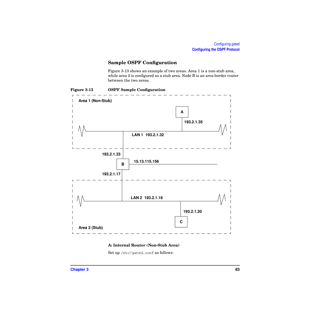 HP Routing Services -UX 11i v2 manual Sample Ospf Conﬁguration, Internal Router Non-Stub Area 