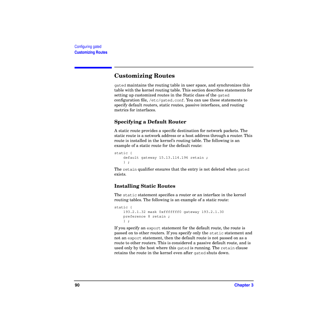 HP Routing Services -UX 11i v2 manual Customizing Routes, Specifying a Default Router, Installing Static Routes 