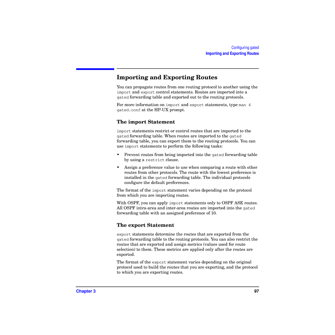 HP Routing Services -UX 11i v2 manual Importing and Exporting Routes, Import Statement, Export Statement 