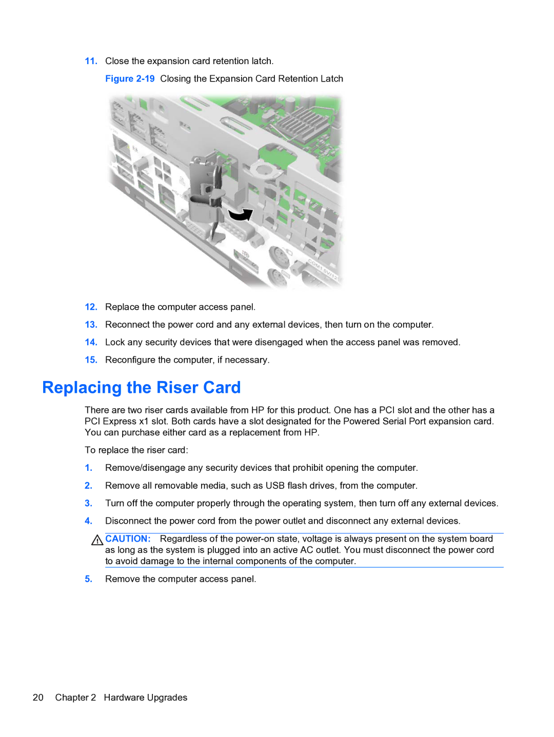 HP RP3 3100 manual Replacing the Riser Card 