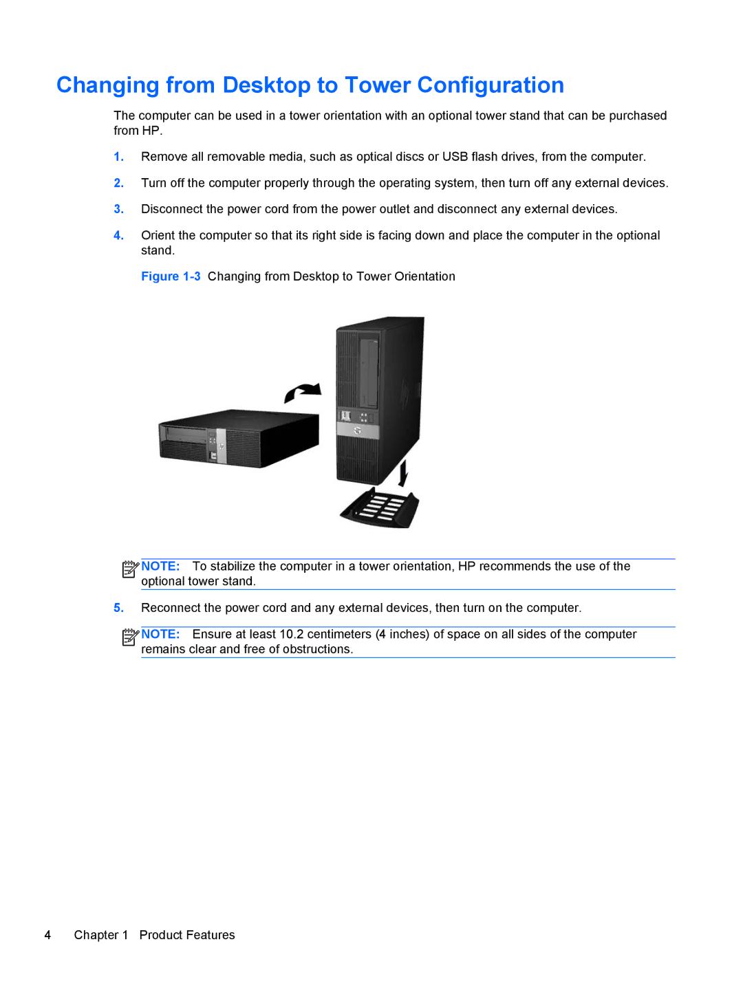 HP RP5 5810 manual Changing from Desktop to Tower Configuration 