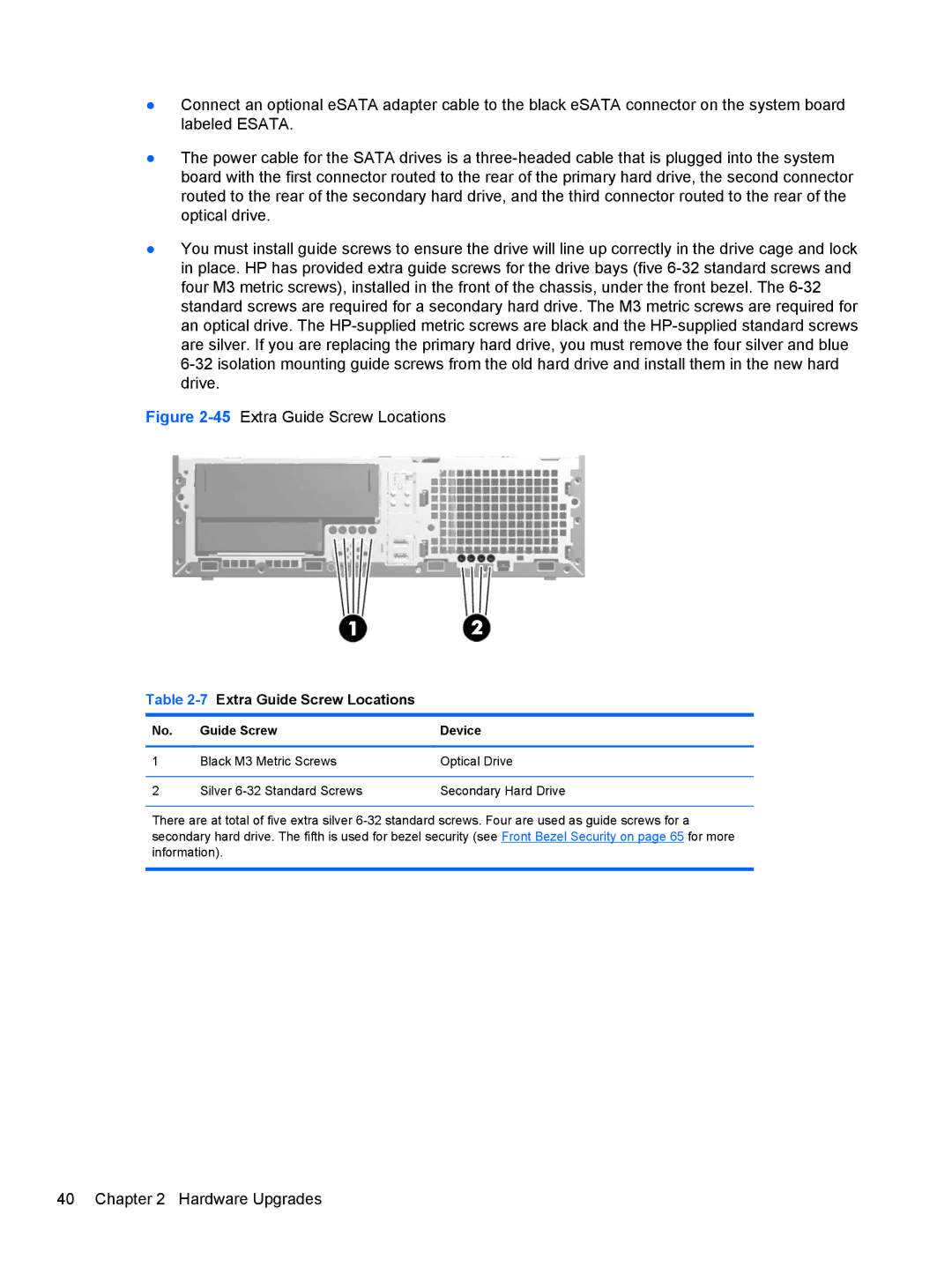 HP RP5 5810 manual 45Extra Guide Screw Locations 