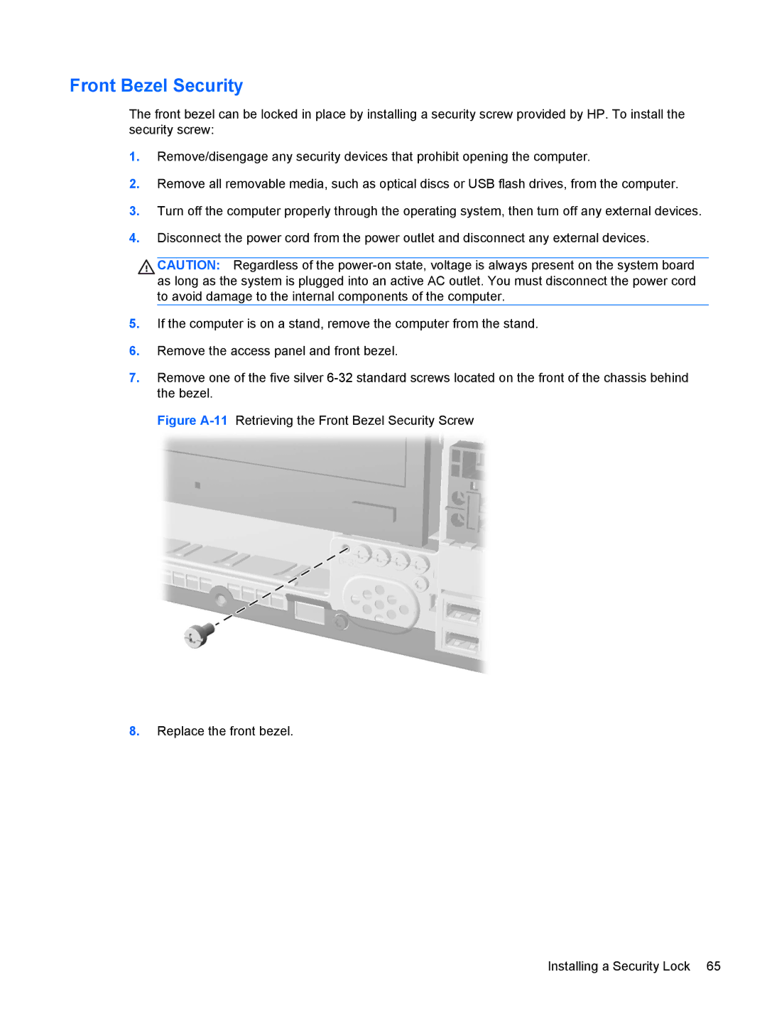 HP RP5 5810 manual Front Bezel Security 