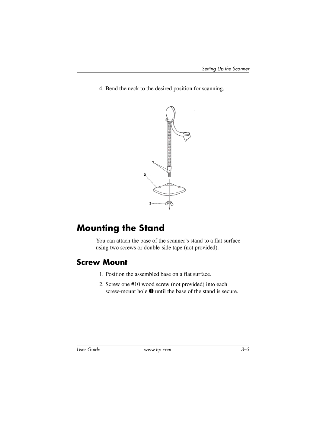 HP rp5000 Base Model Point of Sale, rp5000 Point of Sale manual Mounting the Stand, Screw Mount 