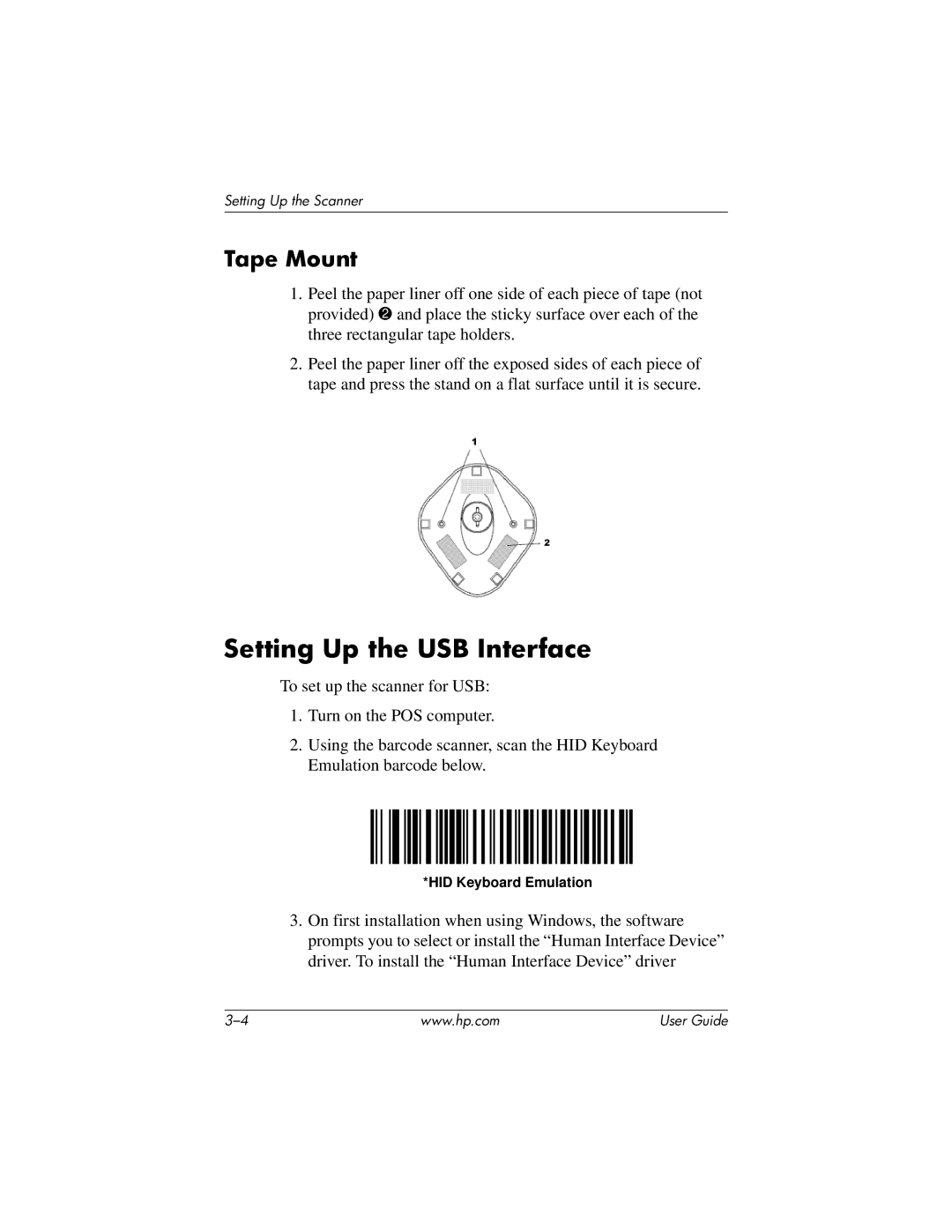 HP rp5000 Point of Sale, rp5000 Base Model Point of Sale manual Setting Up the USB Interface, Tape Mount 