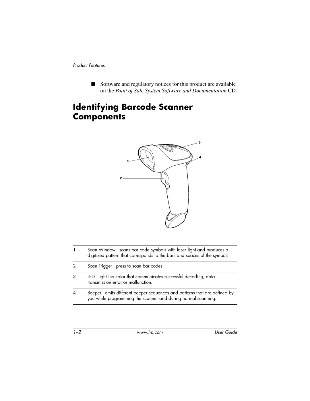 HP rp5000 Point of Sale, rp5000 Base Model Point of Sale manual Identifying Barcode Scanner Components 