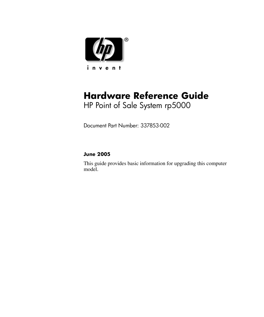 HP rp5000 Base Model Point of Sale, rp5000 Point of Sale manual Hardware Reference Guide 