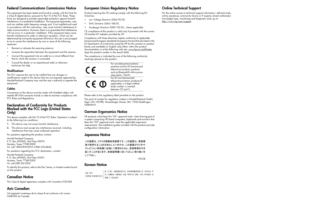 HP rp5800 Retail System manual Federal Communications Commission Notice, Canadian Notice, German Ergonomics Notice 